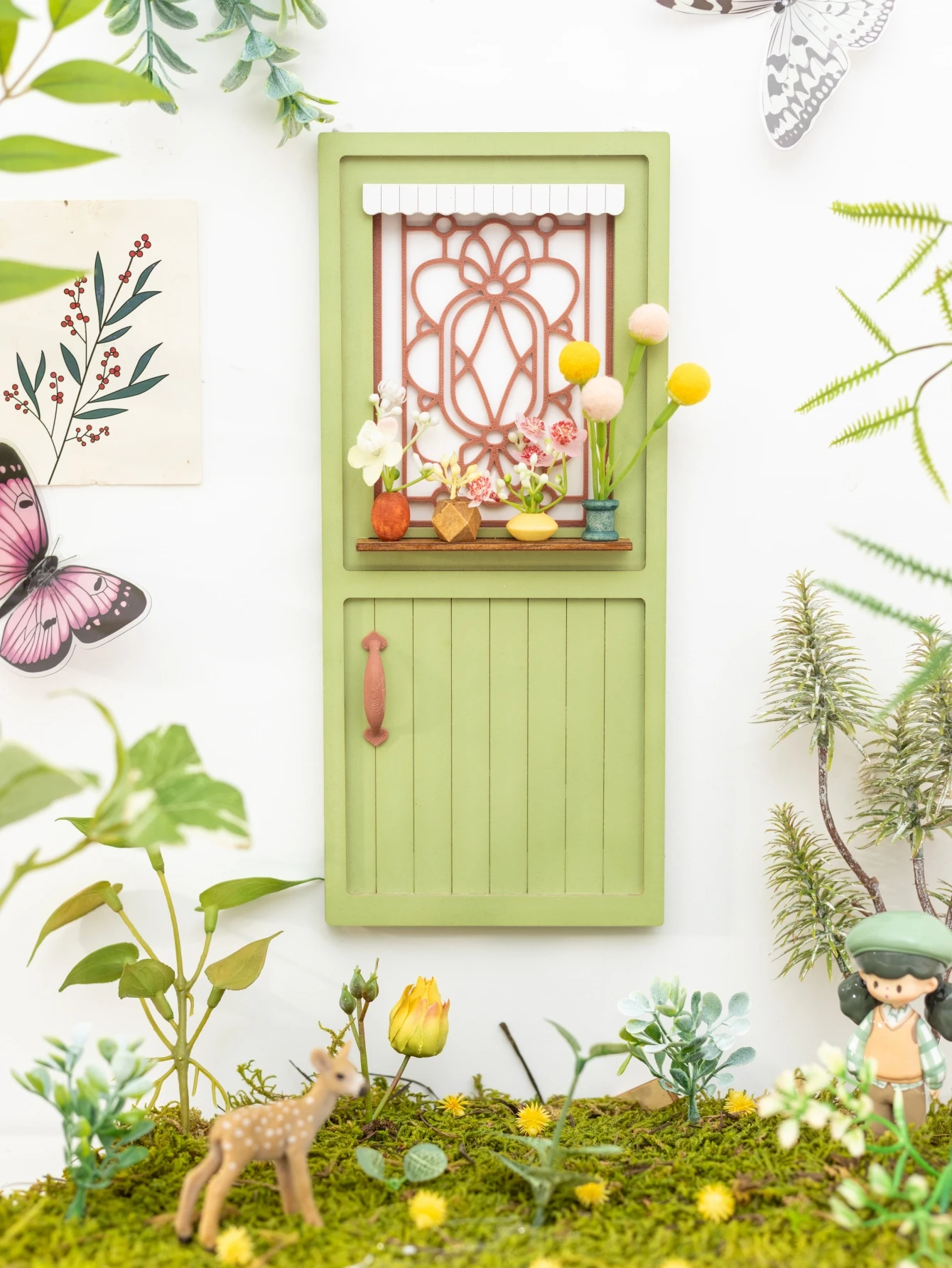 Cute Fairy Wooden Door Home Wall Arts Decor Miniature Landscape Plants Garden Decor Doll House Accessories Desktop Ornament Gift