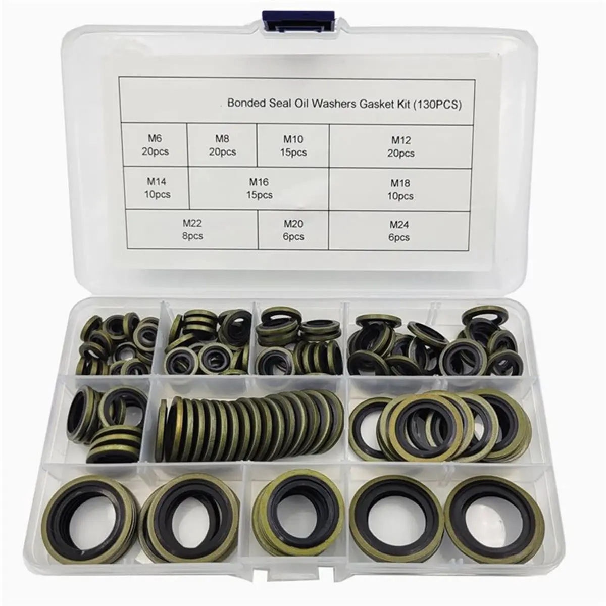 A79G 130Pcs Self-Centered Bonded Seal Oil Washers Gasket Assortment Kit for Plumbing, Automotive, Mechanical(M6-M24)