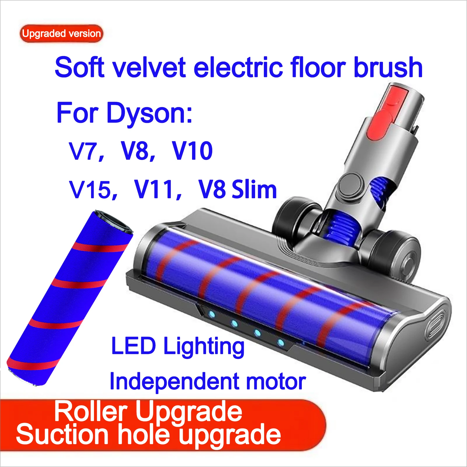 

Upgraded Electric Soft Plush Roller Brush Replacement For Dyson V7，V8，V10，V11，V15，V8 Slim Cordless Vacuum Cleaner with LED Light