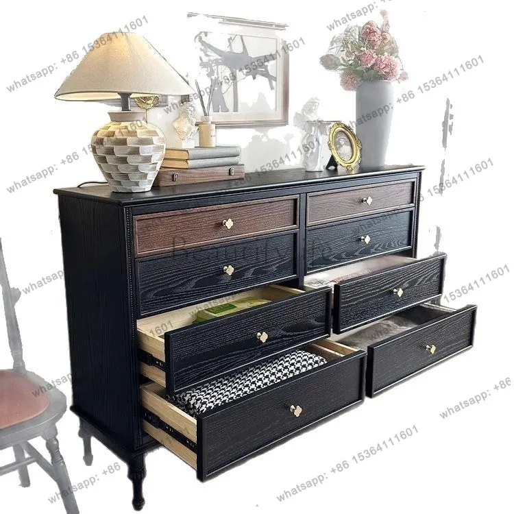 

French solid wood living room storage retro cabinet against the wall bedroom storage bucket sleeping cabinet