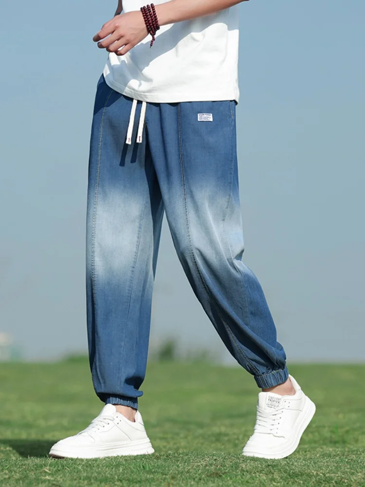 

Outdoor Men's Thin Denim Jeans 2025 New adient Color Harlan Loose Ice Silk Casual Pants Wide Leg High Waist Long Trousers