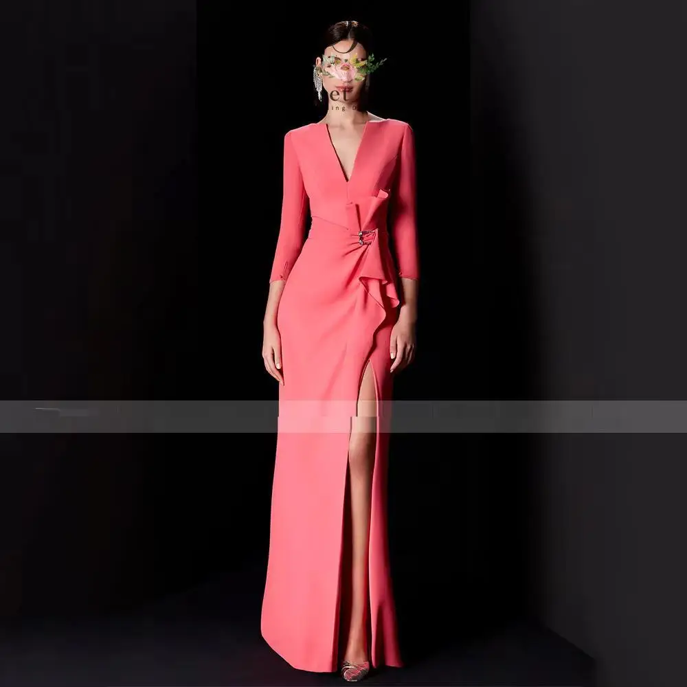 Customized  Dresses for Women V Neck Mermaid Mother of the Bride Gowns Long Side Split V Neck Formal Party Dress