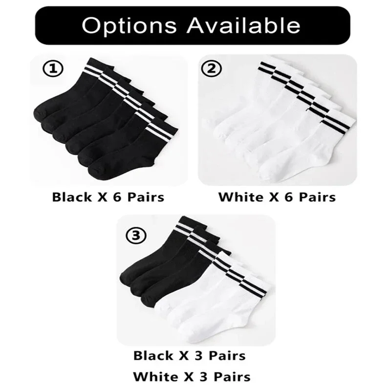 6Pairs/lot Middle Tube Mid Length Stockings Set For Men in Solid Black And White Breathable Socks