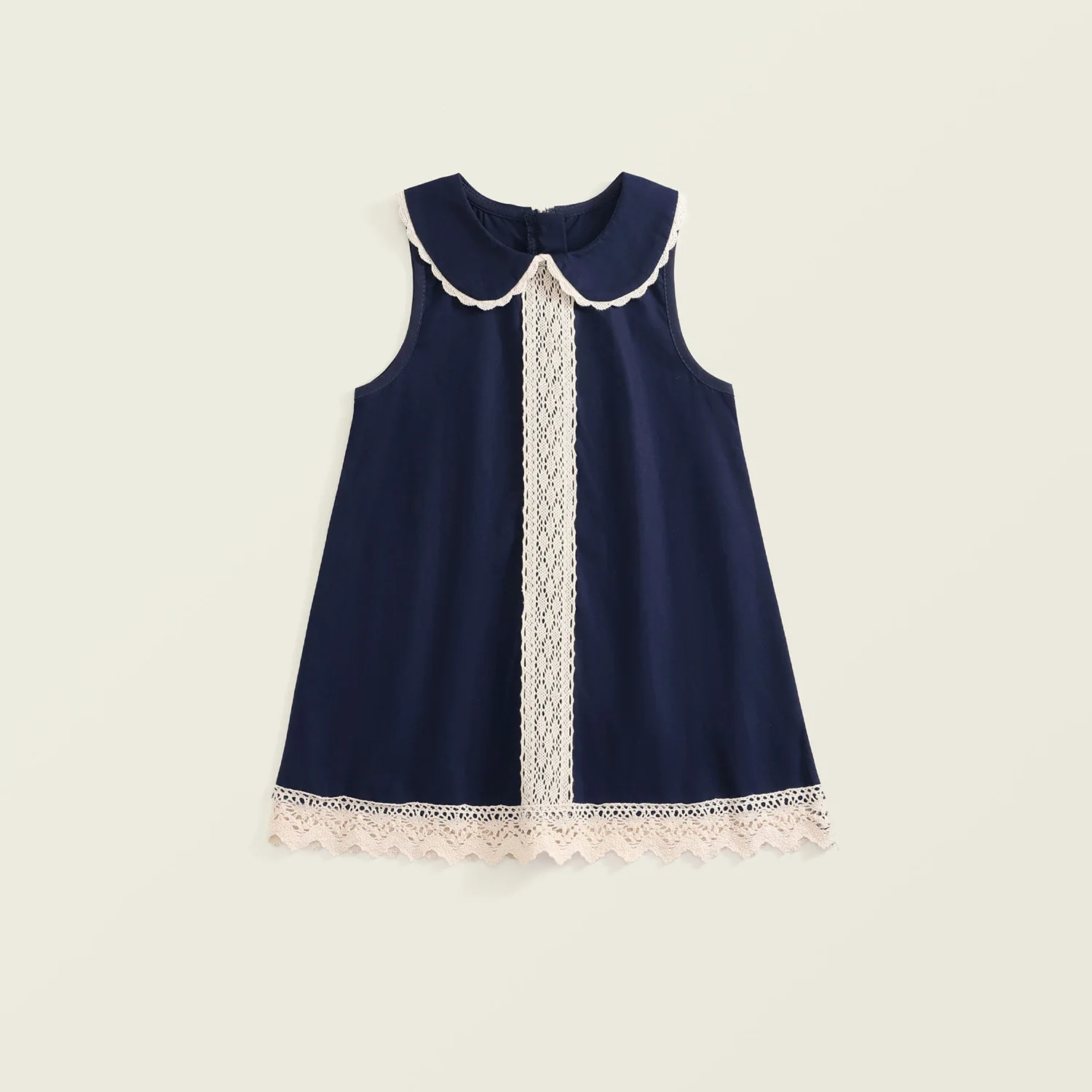 Girls Lace Paneled Sundress Summer Vintage Floral Lace Sleeveless Dress British Style Kids Dresses Princess Dress for Girls