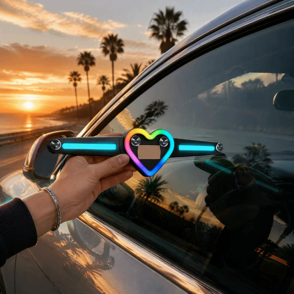 Solar Powered Car Atmosphere Light No Wiring Multi Modes Car Warning Light Heart Shaped Blue Ambient Light Solar Car Light