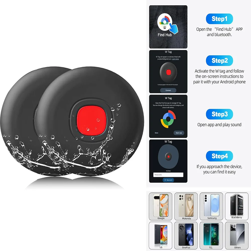 

2 упаковки Android-трекеров, Bluetooth-смарт-тегов, GPS-локатор, работа с изображением Find My Device Google Air, метки, отслеживание, поиск предметов Finde