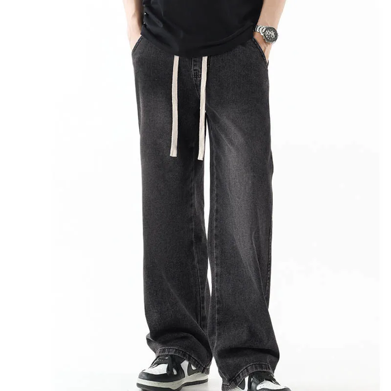 

Мужские прямые свободные джинсы на шнурке, уличная одежда, повседневные мужские джинсы в стиле хип-хоп с широкими штанинами Bagy, повседневные джинсовые брюки