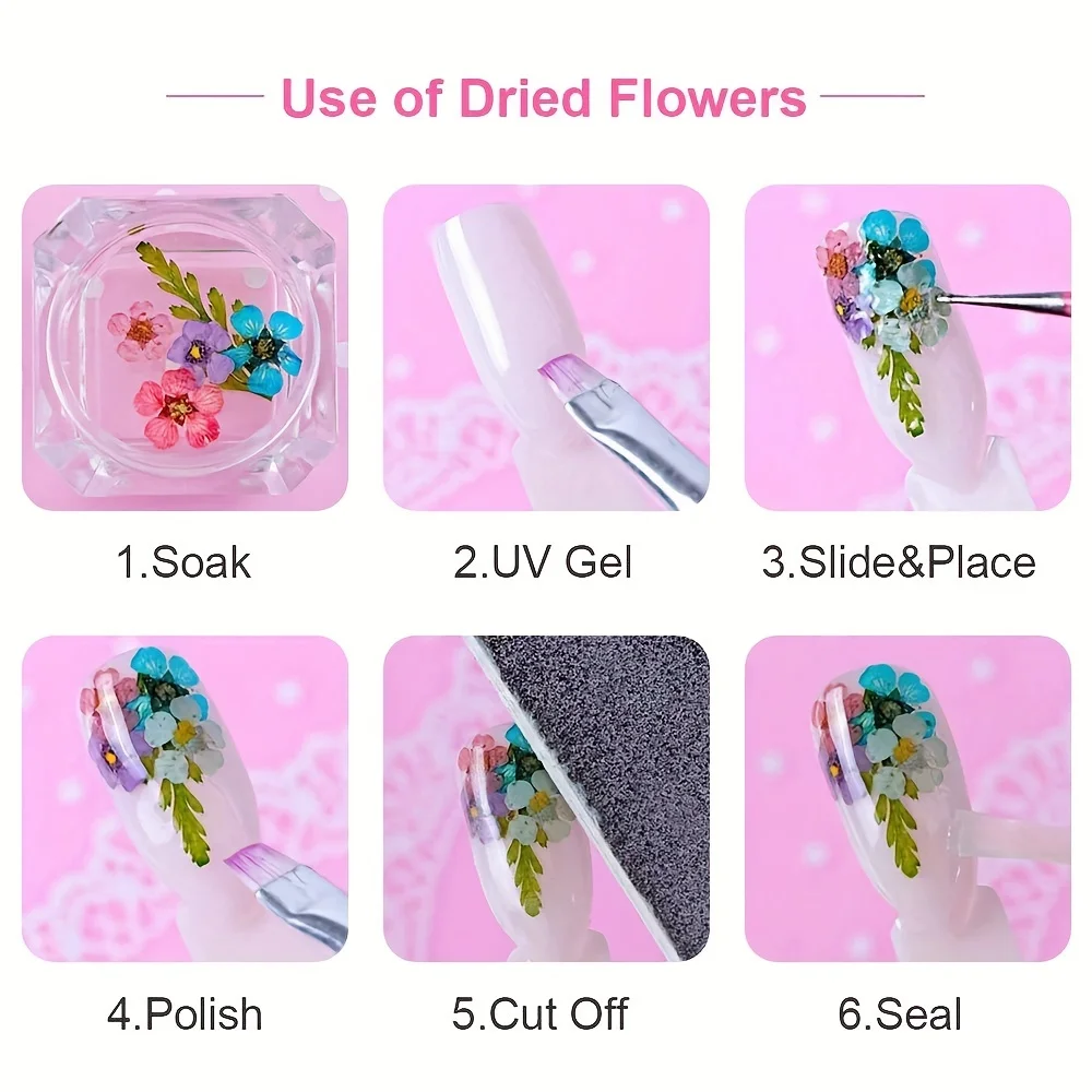 12 Colors Dried Flowers for Nail Art Mini Real Natural Flowers 3D Applique Nail Decoration