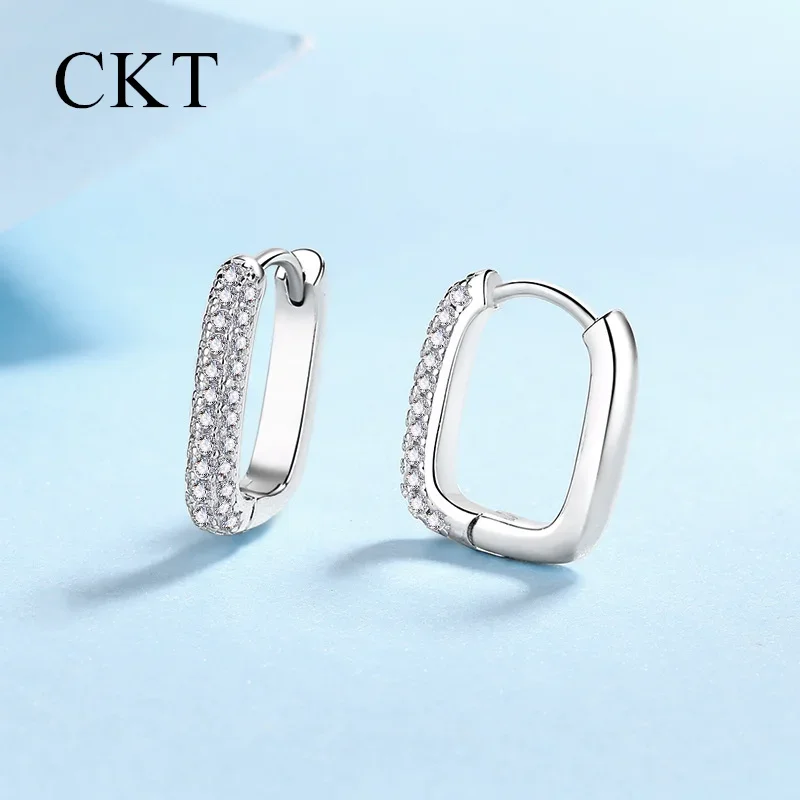 18K White Gold Ear Buckle 0.42 Carat Moissanite Diamond Atmosphere Hoop Earrings for Women Platinum Pt950 Wedding Fine Jewelry