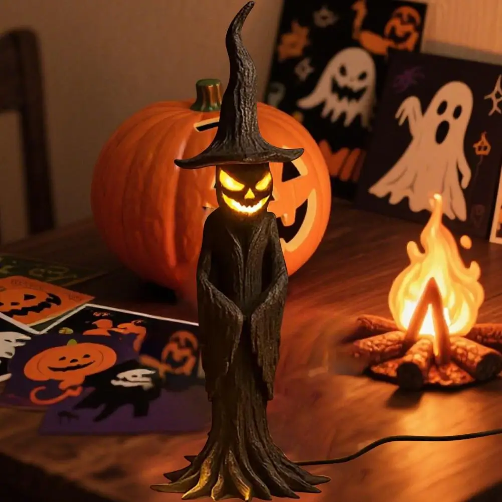 الساحرة ضوء ديكور الهالوين ساحر اليدوية الراتنج تمثال الساحرة مصباح مع ضوء الليل Led لديكور الهالوين مخيف #3