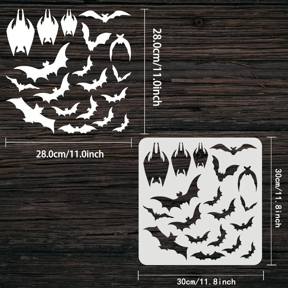 Halloween Bats Stencil 11.8x11.8inch Reusable Halloween Theme Drawing Stencil Plastic Scary Bats Pattern Stencil for Painting