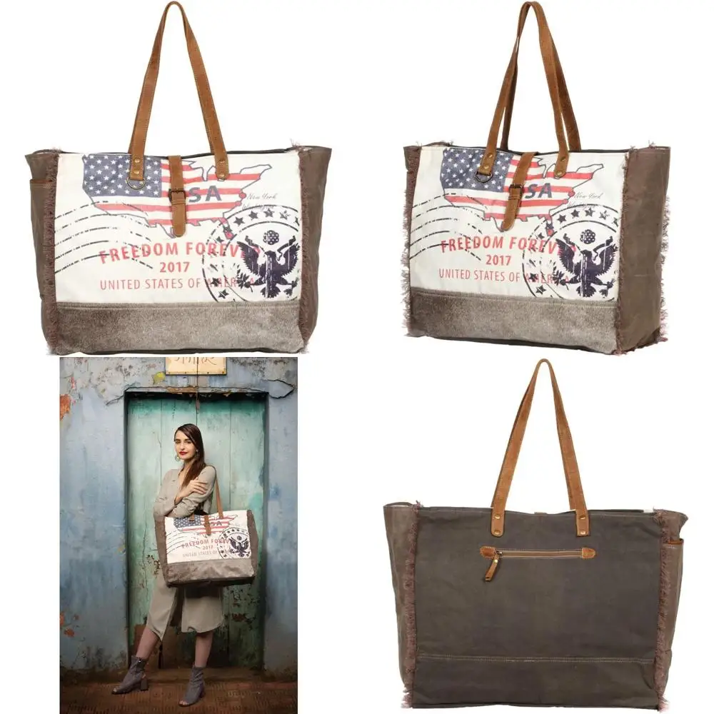 

Upcycled Canvas Weekender Bag with Cowhide Leather - Eco-Friendly Travel Tote for Weekend Getaways