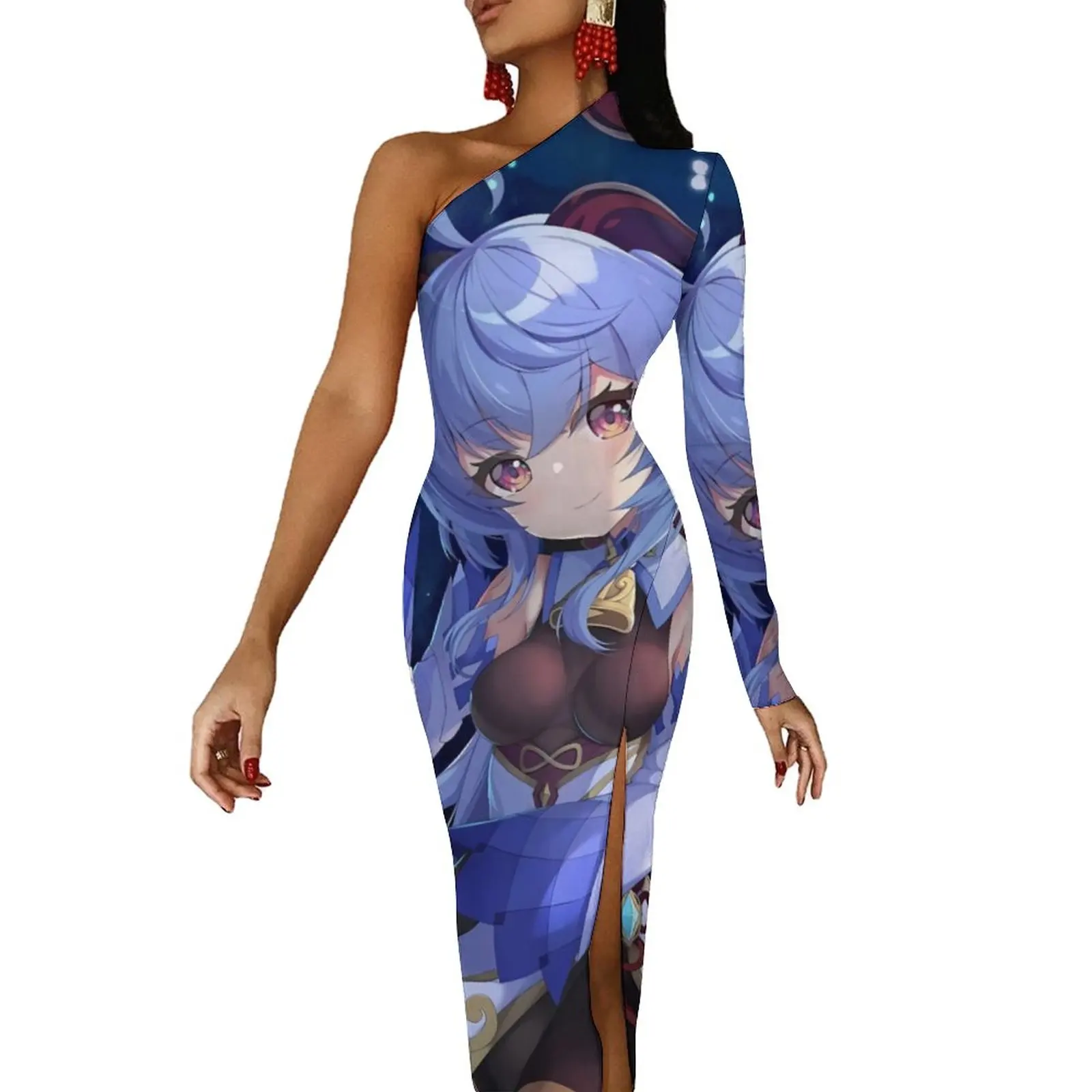 

Ganyu Genshin Impact платье макси на одно плечо с принтом аниме эстетические облегающие платья летнее сексуальное платье женские платья с принтом Vestidos
