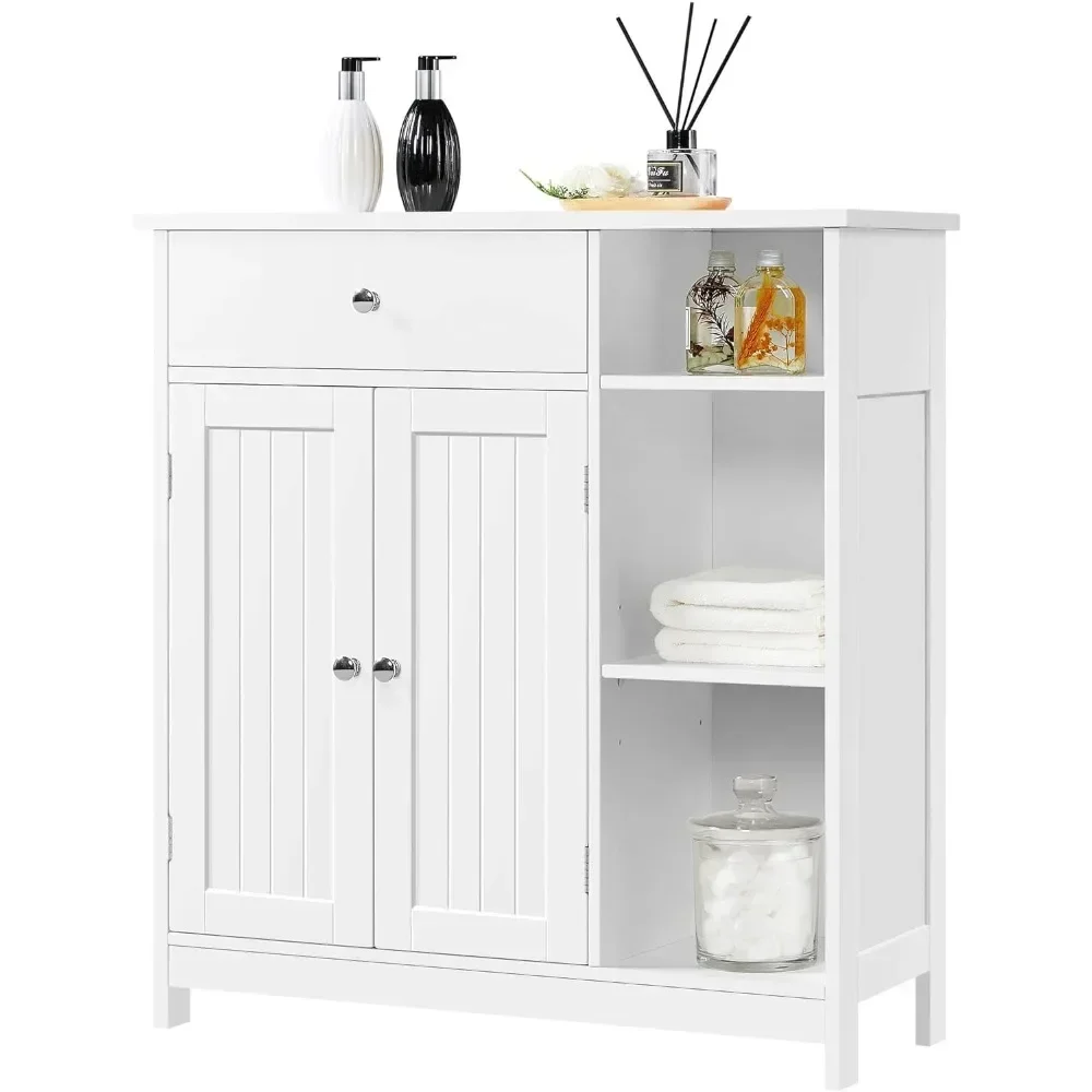 

Bathroom Floor Cabinet, Kitchen Freestanding Storage Organizer, Large Side Cabinet with Doors, Drawer & Adjustable Shelves White