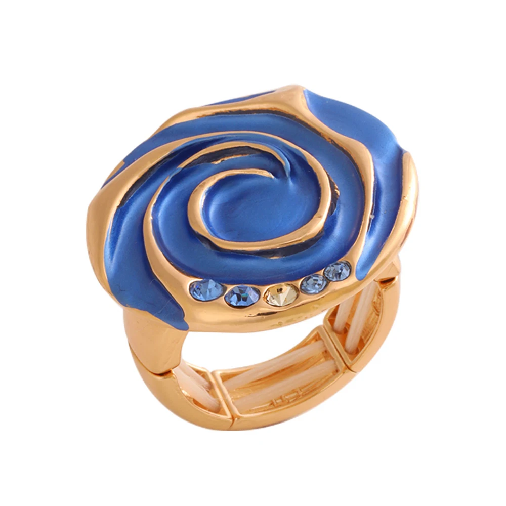Fashion Blue Drip Oil Geometric Rings for Women Accessories Trendy Elastic Adjustable Wide Gold Color Ring Party Jewelry Gift