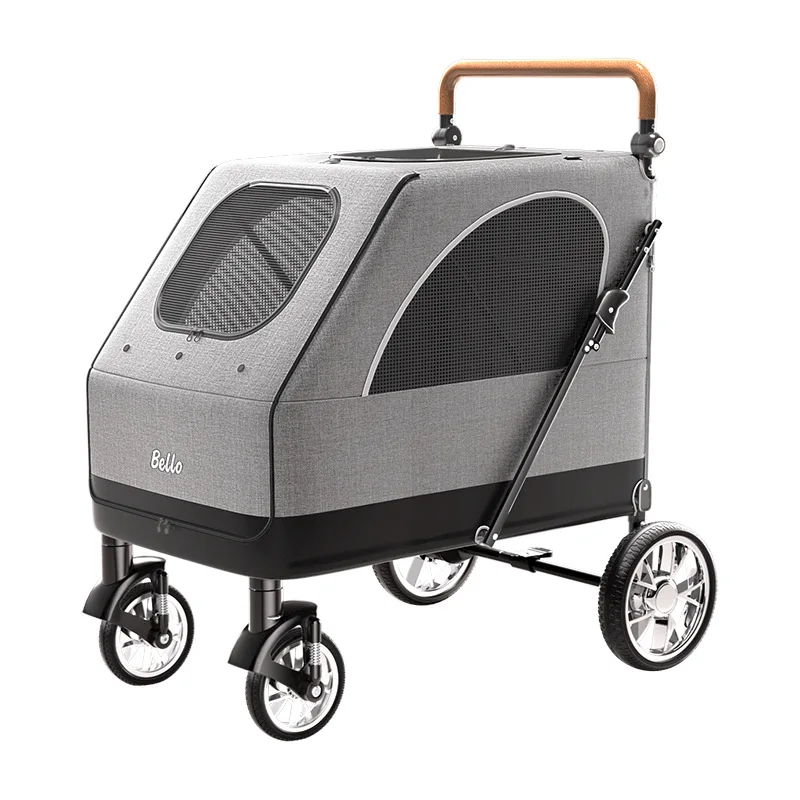 

Large Pet Stroller for Dogs Cats Up to 100kg Adjustable Handle Heavy Duty Dog Carrier Cart Spacious Foldable Travel Pet Stroller
