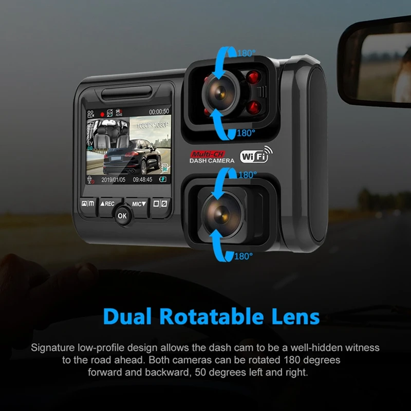 4K 2160P Front And Cabin Dual Dash Cam Built In Wifi GPS For Cars Taxi, Car DVR Driving Recorder Parking Monitor Camera