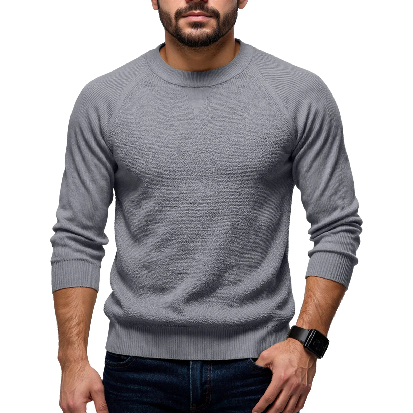 

Мужские топы Футболки Вязаные свитера с круглым вырезом Мужские модные топы Повседневная одежда Серый Повседневный теплый Повседневные поездки Повседневные сборы