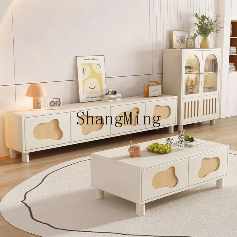 

ZYY floor coffee table light luxury small apartment household living room solid wood TV side cabinet coffee table combination