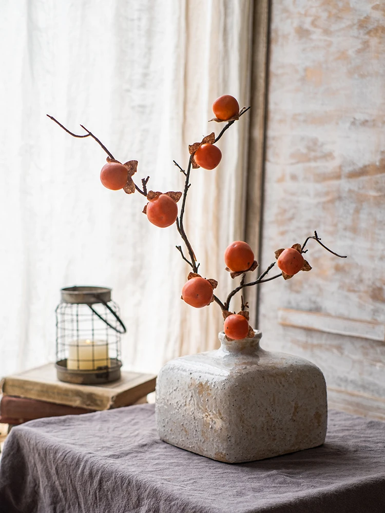 Artificial Persimmon Fruit Branch Floral Berry Lucky Persimmon Flower Arrangement Living Room Dried Flowers Decorations