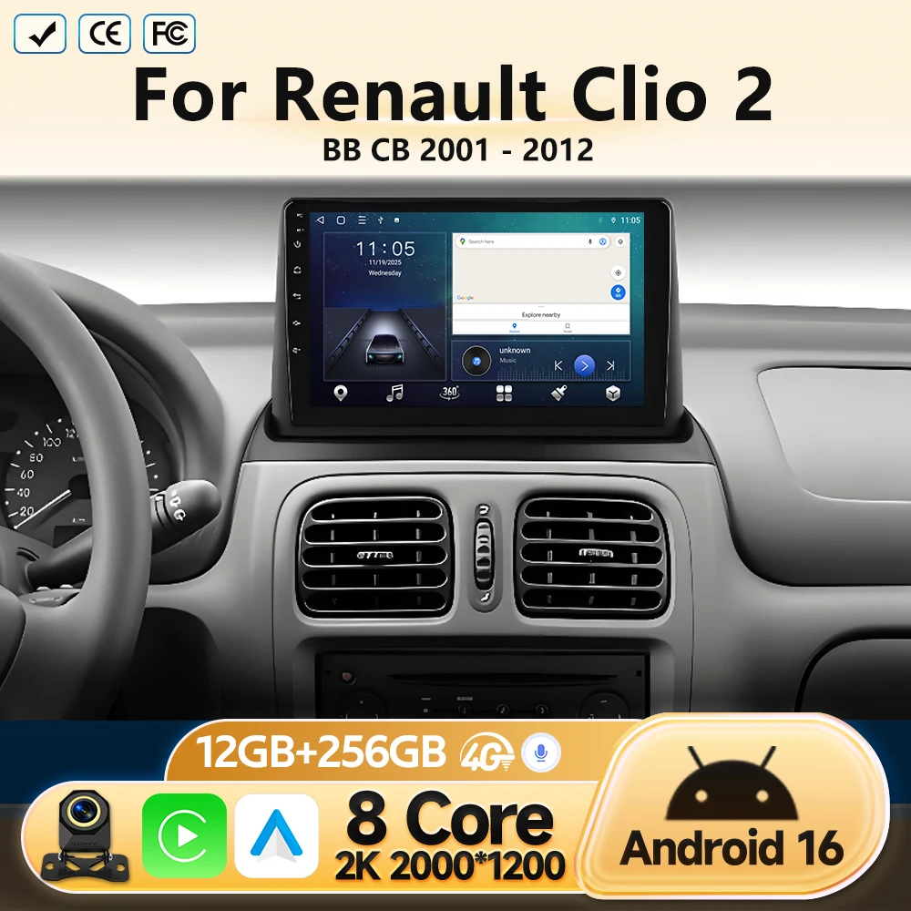 Android 16 For Renault Clio 2 BB CB 20012002 2003 2004 - 2012 Car Radio GPS Navigation Multimedia Video Player Stereo No 2 Din