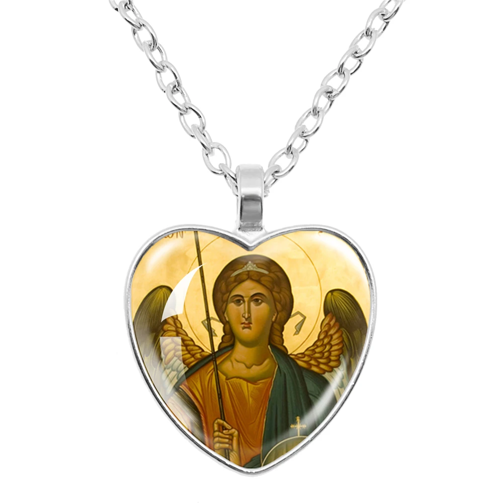 Mode archange St. Michael me protégez Saint bouclier Protection en forme de coeur pendentif collier pour amis cadeaux bijoux