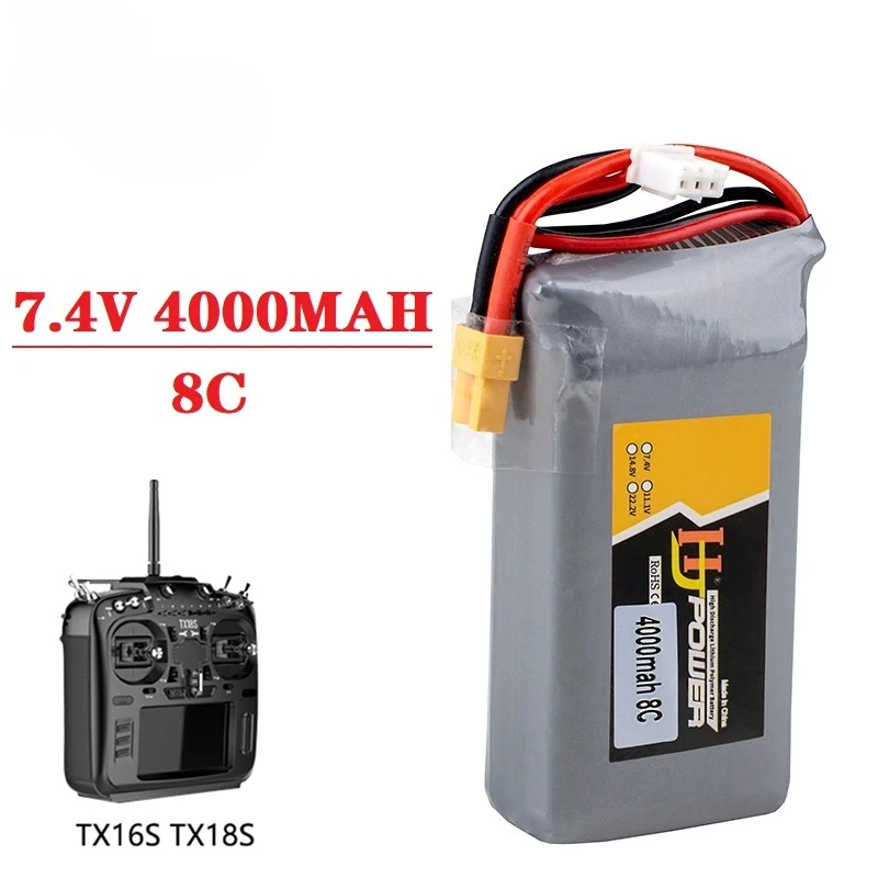 7.4V 4000mAh 8C 2S Lipo Battery with XT30 Plug for TX16S TX18S T Remote Control Transmitter Large Endurance