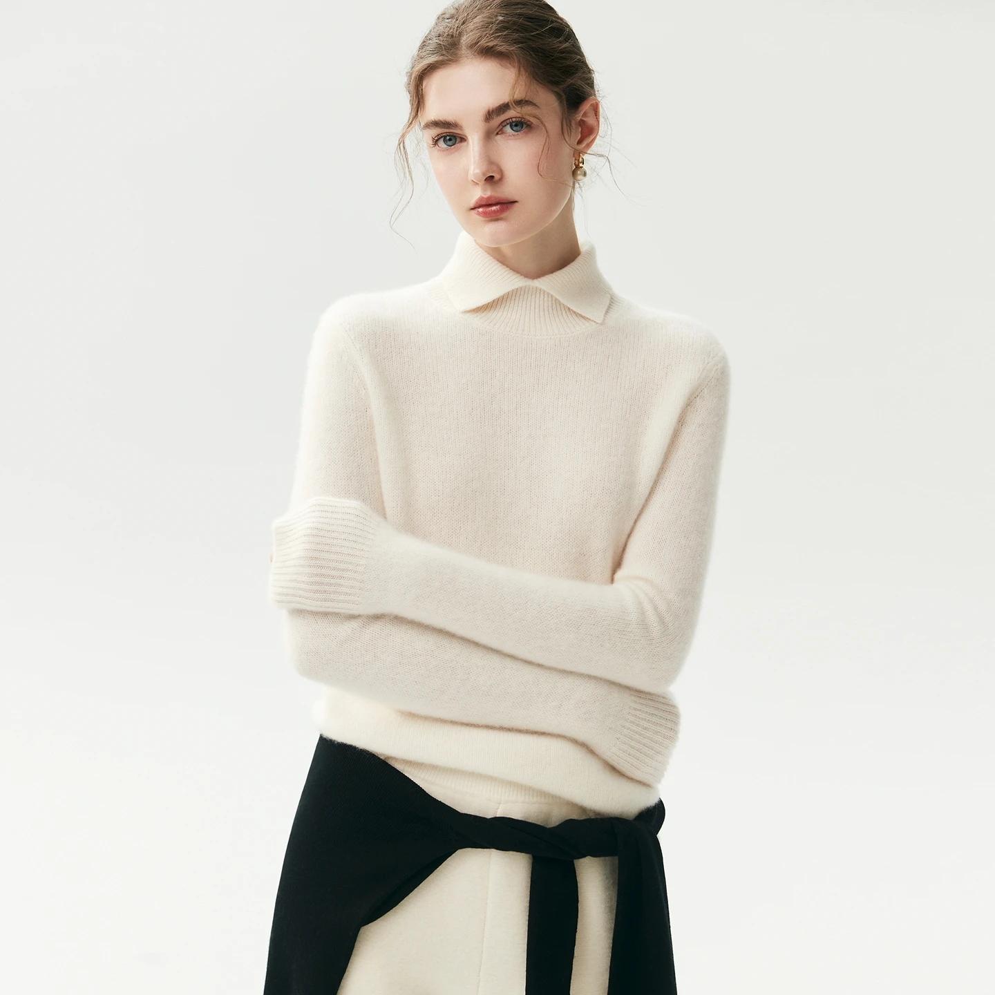 CHICUU Women 100% Cashmere Pullover Sweater Thick Turn Down Collar Long Sleeve Pullover Cashmere Knitwear Autumn Winter Clothes
