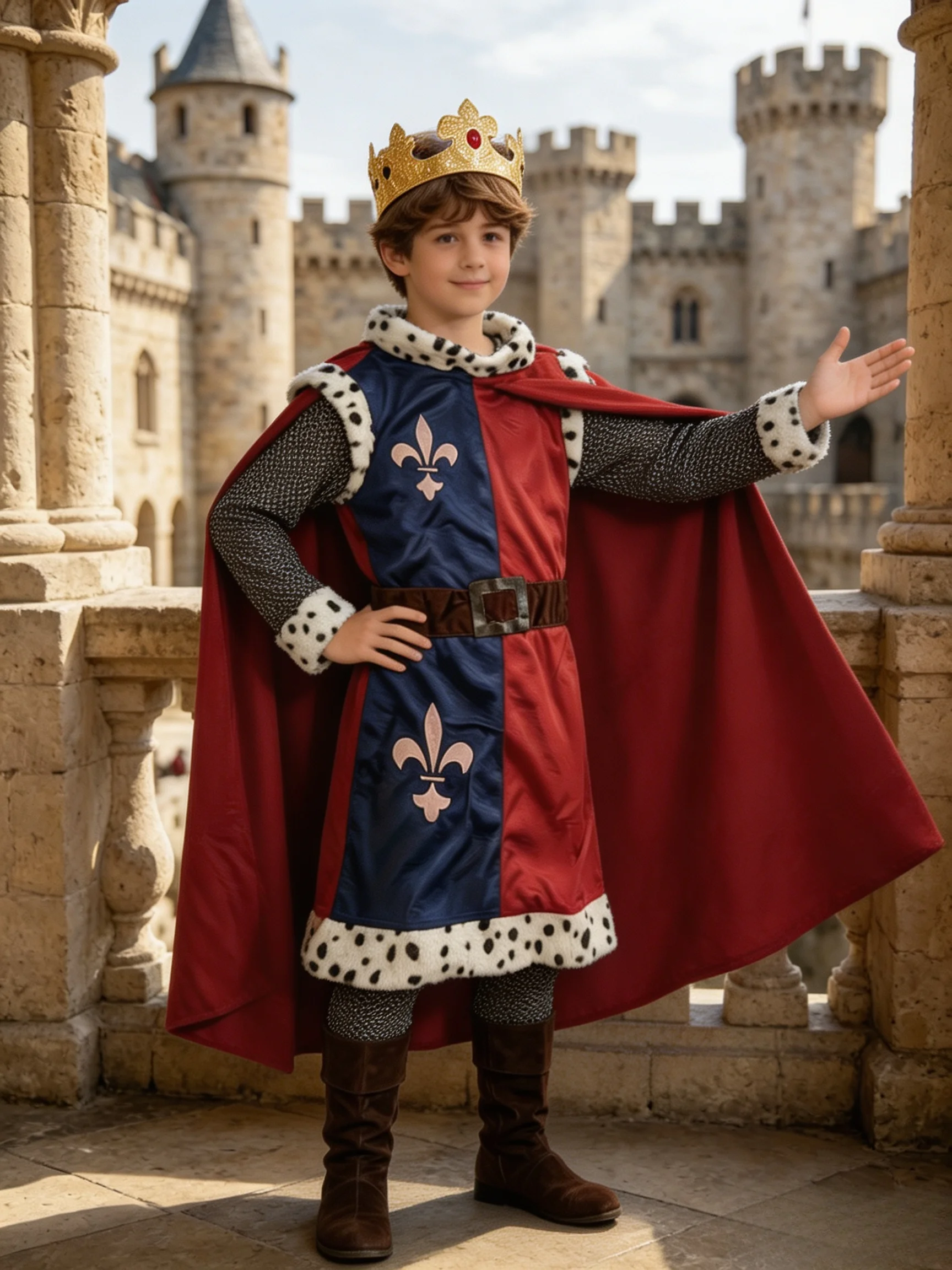 Disfraz de Rey Medieval para Niños de Halloween, Traje de Príncipe Real para Niños con Corona