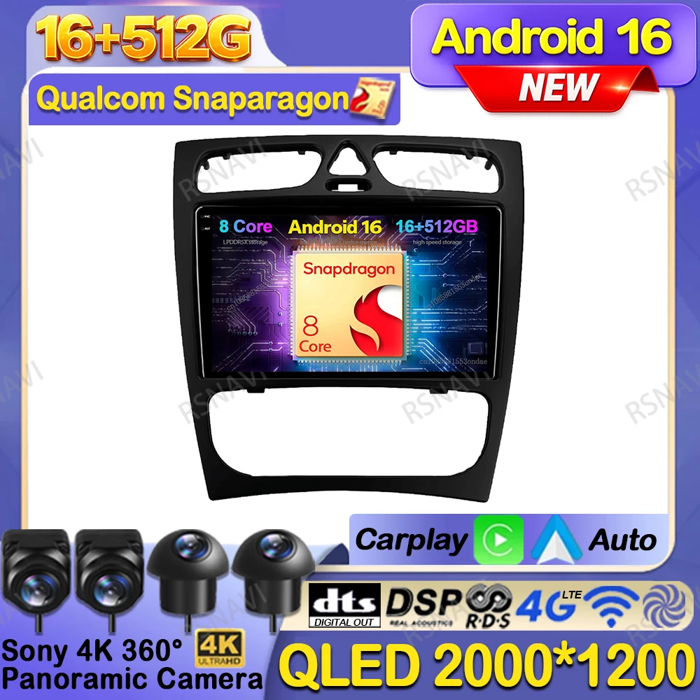 Car Radio Android 16 For Mercedes Benz C-Class W209 C200 C320 C350 CLK W203 2002 - 2005 Opel Insignia Boat Accessories DSP Vevor