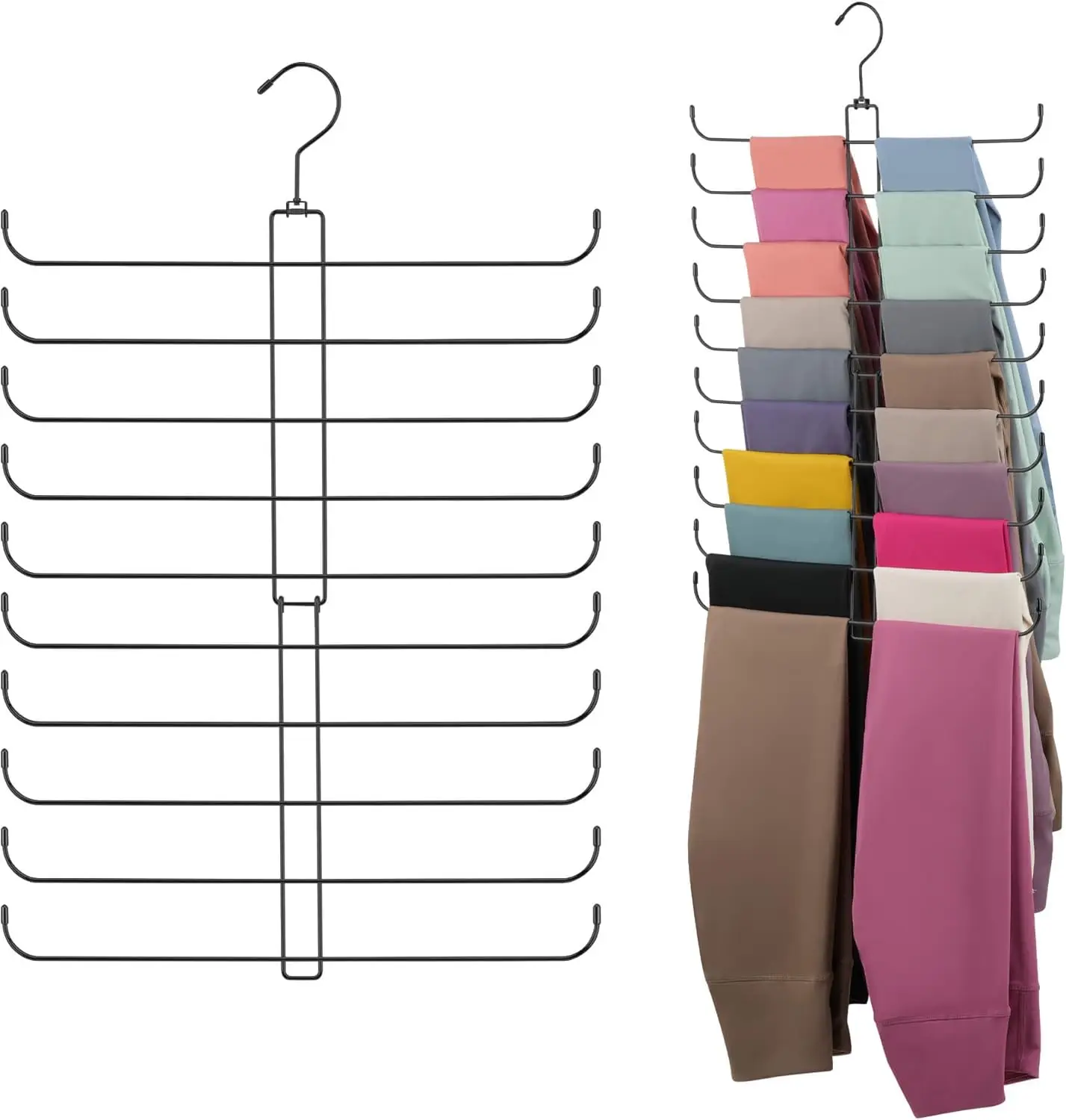 Perchas Giratorias para Pantalones de Yoga para Armario, Paquete de 2, Capacidad para 40 Pares, Organizador que Ahorra Espacio para Mujeres y Niñas, Negro