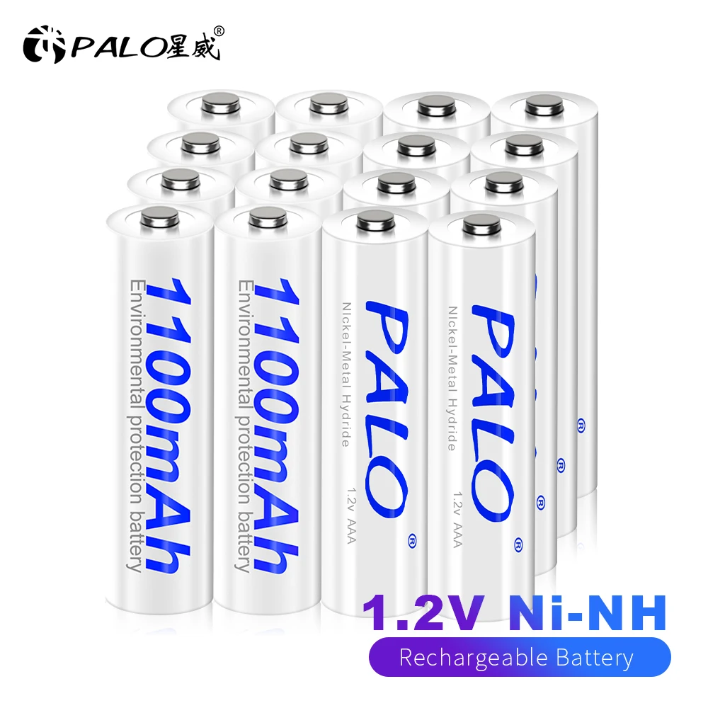 PALO AAA Rechargeable Battery 1.2V Ni-MH 3A Batteries for Camera Toy Car with 8-slots Smart Mix-Charge AA/AAA Battery Charger