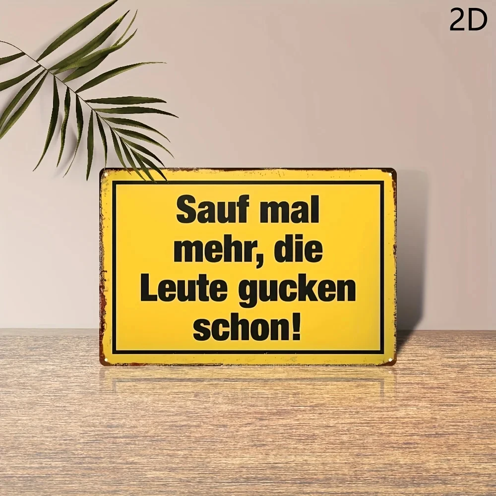 1 Piece of Vintage German Drinking Humor Metal Sign, Retro Yellow Wall Decoration, Suitable for Bars, Taverns, and Man Caves, Fun Party Quote Sign.