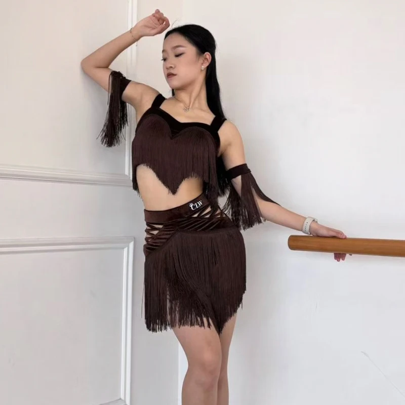 

Sexy Latin Dance Clothing Adults Full Fringed Dancing Suits Women'S Samba Chacha Latin Dance Costume Stage Clothes SL12514