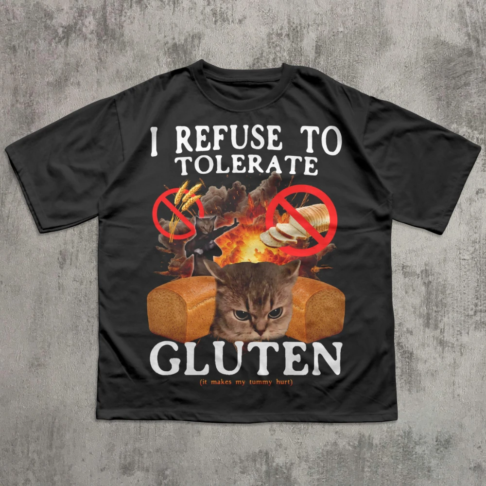 I Refuse To Tolerate Gluten Funny Cat Meme Tee Shirt Gift for Woman and Man Cats Lover Gift Cringe Shirts T-shirt