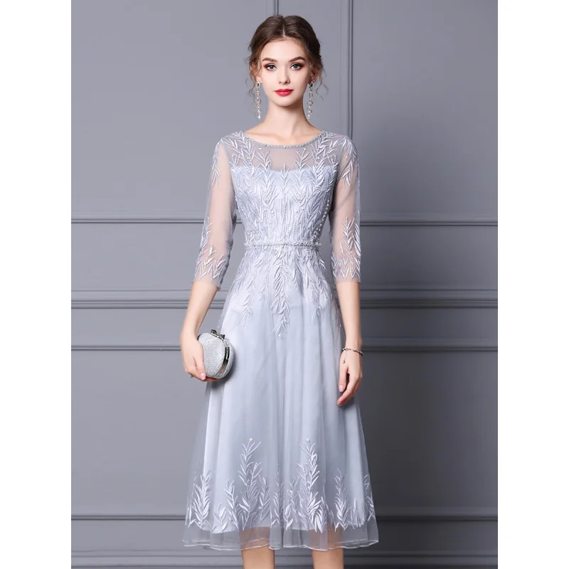 

High-end spring dress 2024 new heavy industry beads embroidered mid-length occasion formal dress