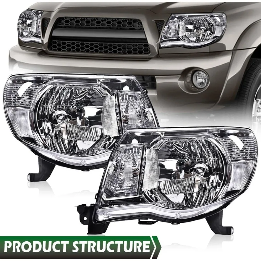 Headlights Assembly for  Tacoma 20052011 with Clear Lens and Chrome Housing Compatible with Bumper Design Enhanced Visibility a