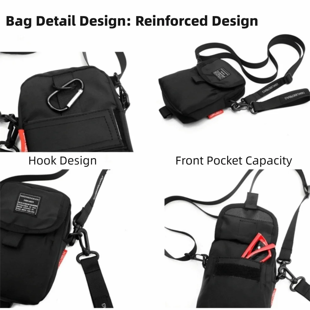 Simple Design Nylon Material Crossbody Bag Japanese-Style Solid Color Shoulder Bag Mobile Phone Bag Casual Use