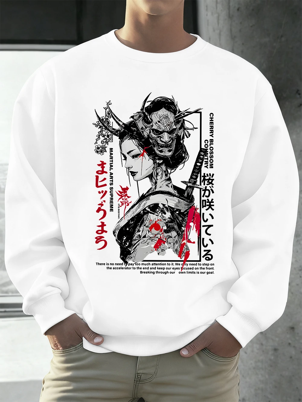

Cherry Blossom Country Prints Men'S Hoodies Autumn Loose Sweatshirts Hip Hop Crewneck Fleece Warm Pullover Street Men Clothes