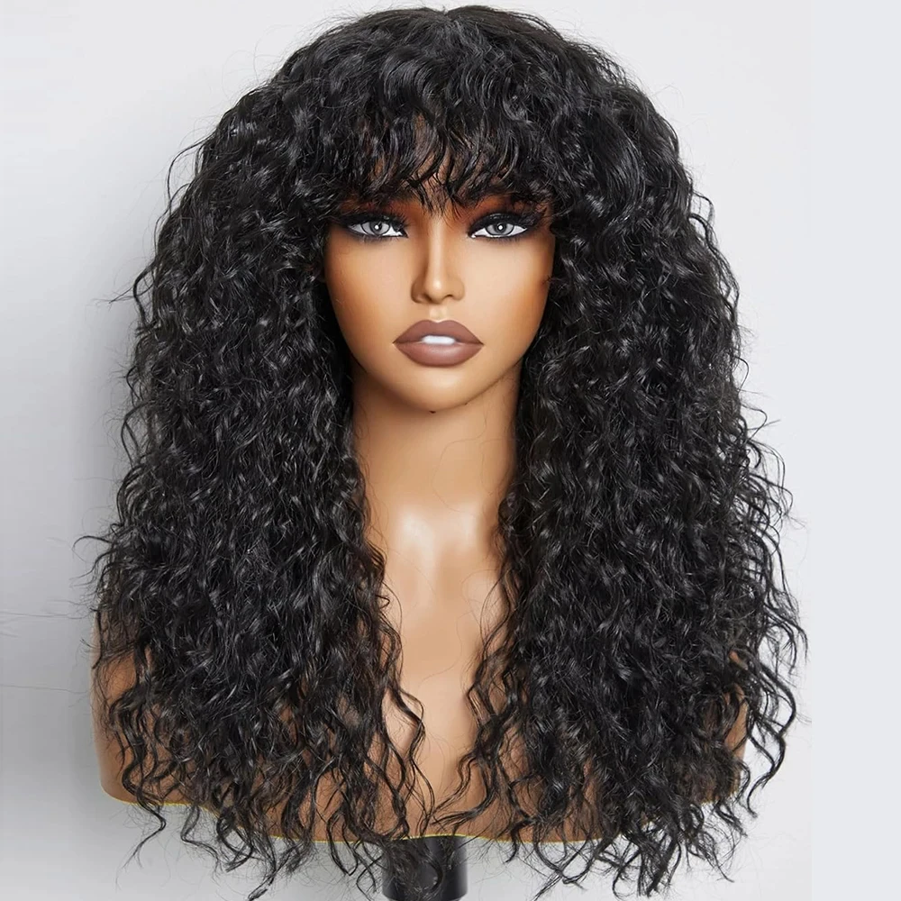 Water Wave Wig With Bangs Human Hair Wigs with Bang Wig 180 Density Brazilian Water Wave Wigs Machine Made Wig