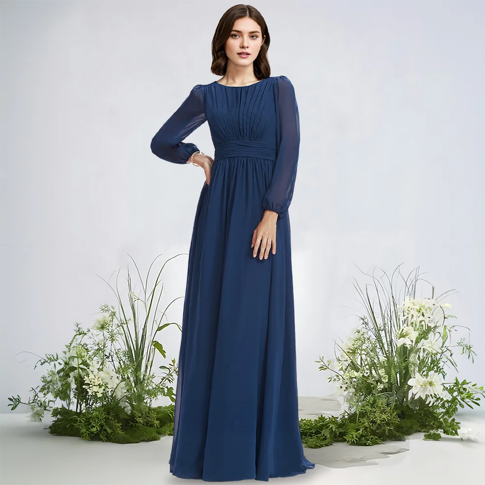 

Ethereal A-Line Bridesmaid Dresses Frosted Lilac Scoop Floor-Length Chiffon Garden Gala Wedding Party Gown Cascading Ruffles