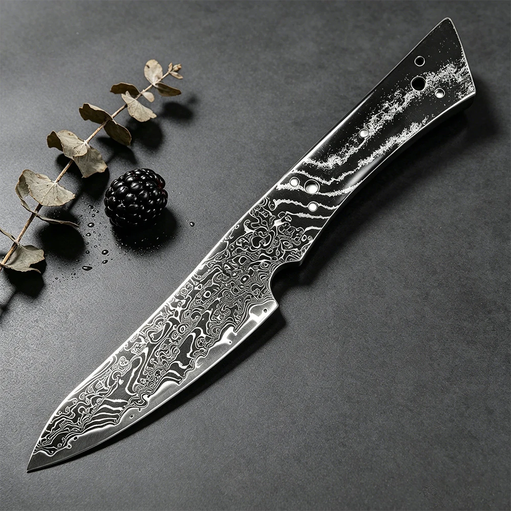 XITUO 4-inch Black Blade Damascus Steel Knife Blank Hand-Forged VG10 Core DIY Knife-Making Material Full Tang Knife Blank
