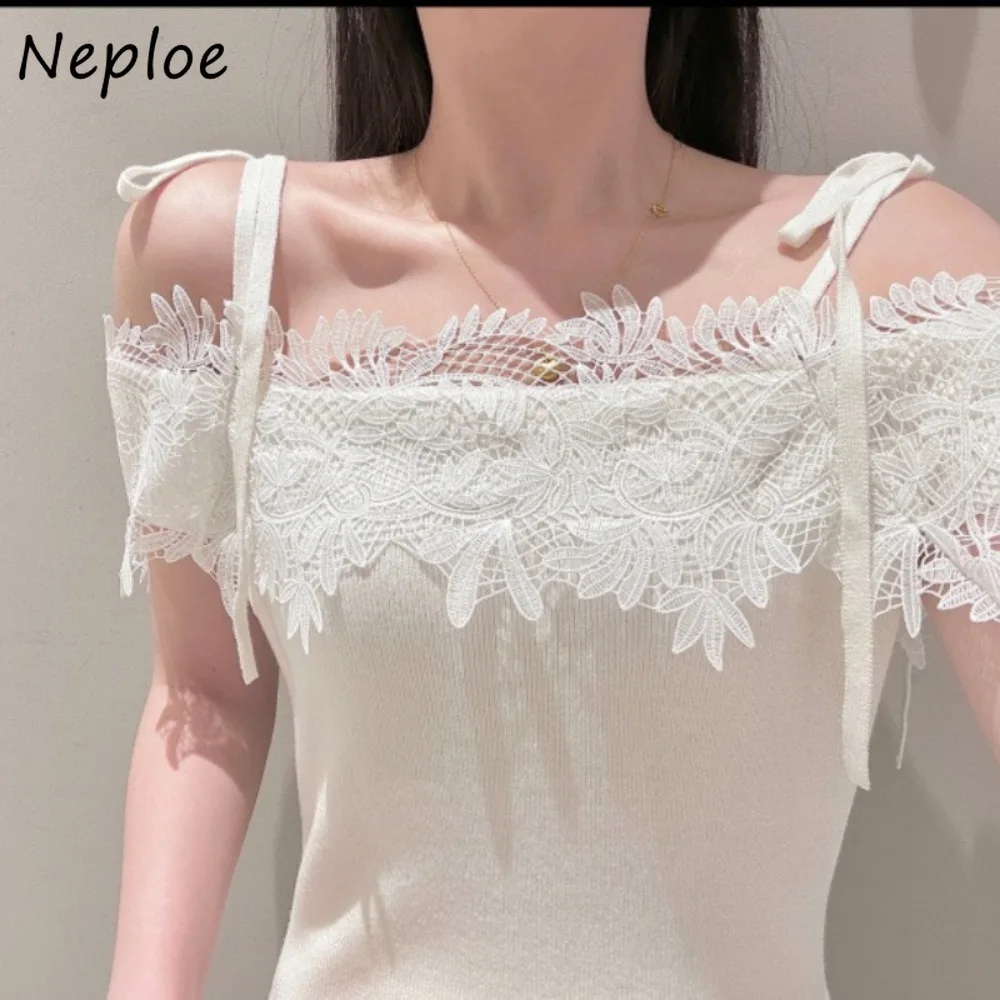 

Neploe, новый кружевной пуловер с открытыми плечами, вязаный крючком, милый джемпер, японский свежий универсальный литературный джемпер с рюшами