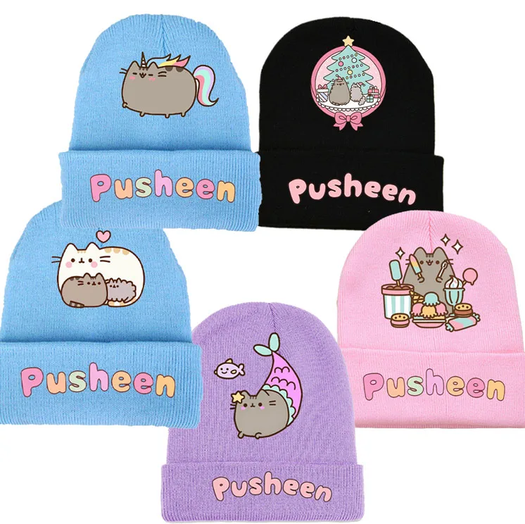 Pusheen Knitted Hat Boy Girl Beanies Winter Warm Outdoor Knit Cap Cartoon Anime Fat Cat Headgear Cute Boys Hat Cool Child Gifts