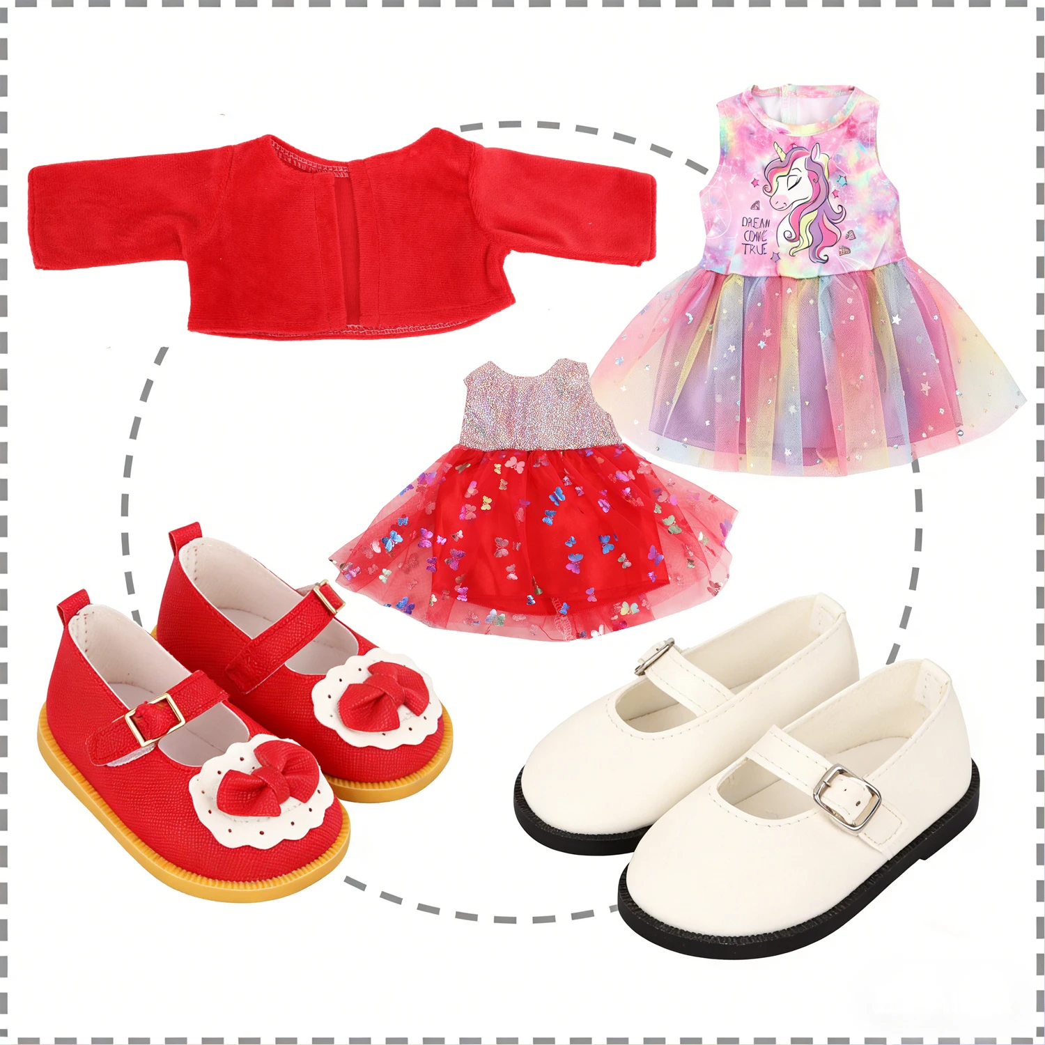 

Unicorn Butterfly Dress Coat 2 Pairs PU Leather Doll Shoes Clothing Suit For 18-inch American & 43cm Baby Newborn,OG Girl Dolls
