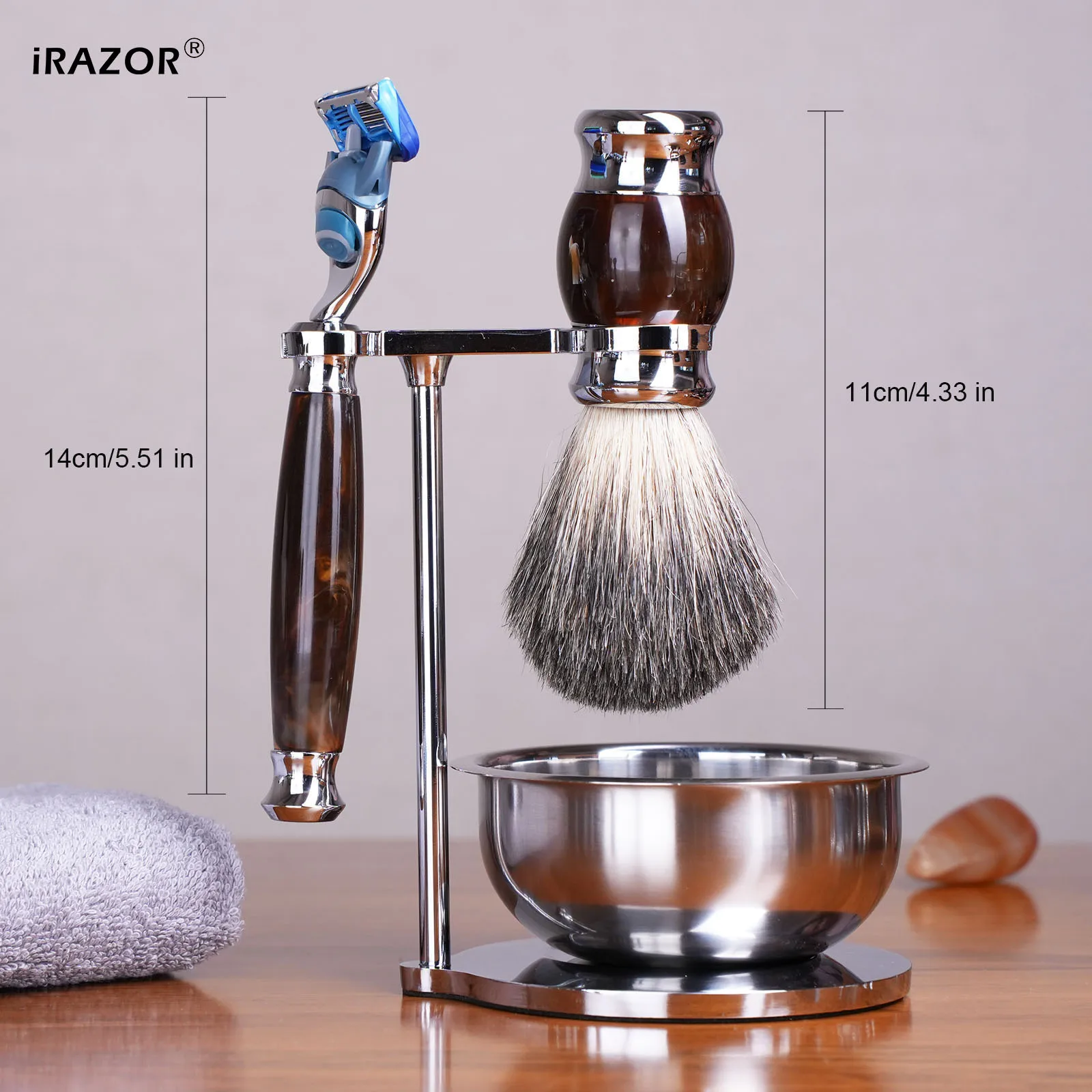 طقم حلاقة رجالي iRAZOR Premium F5 مكون من 5 طبقات - حامل ماكينة حلاقة آمن فاخر مع وعاء صابون وفرشاة شعر الغرير هدية #2