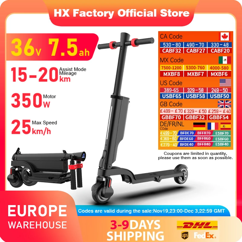 

HX X6 Foldable Electric Scooter 7.5A 350W 25KM/H EScooter 36V electric scooters 5.5 Inch E Scooter For Adults