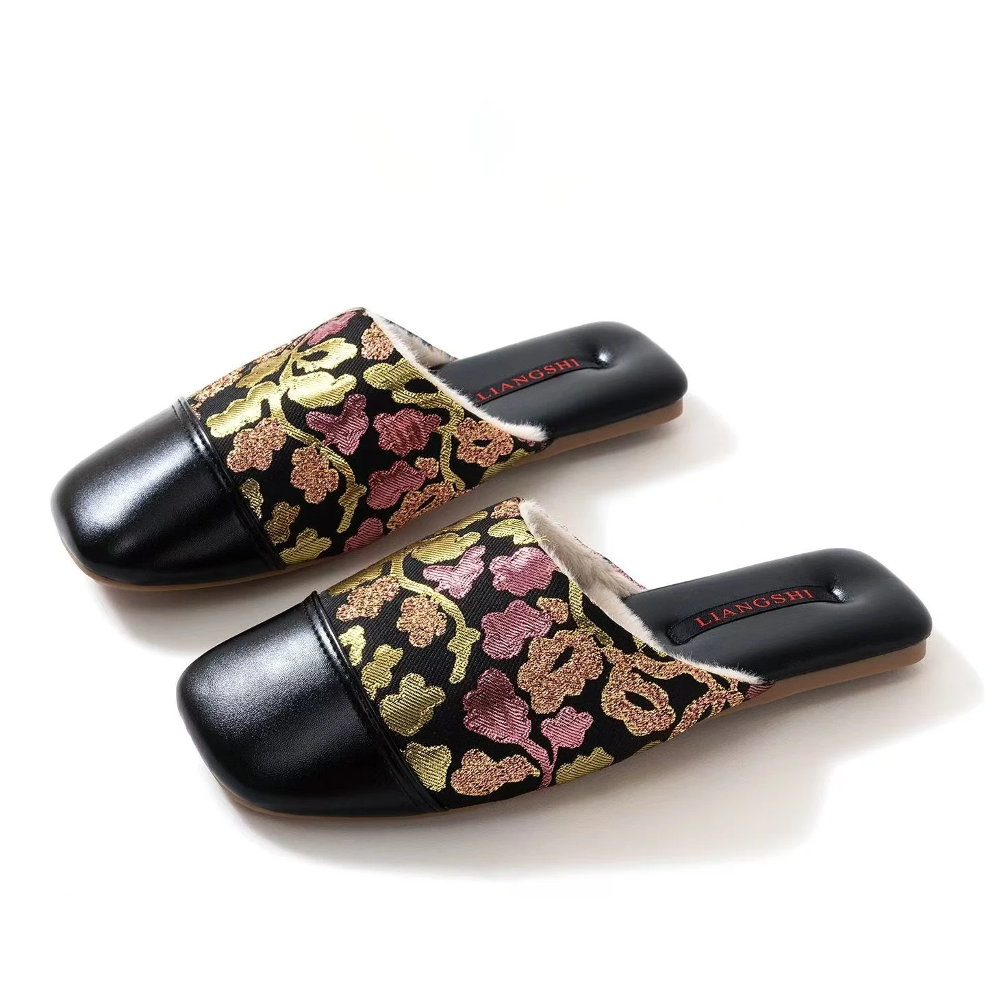 

Women's Autumn Winter Silk Jacquard Baotou Cotton Slippers Rubber Sole High Quality Fuzzy Keep Warm Home Slippers Floor Slippers