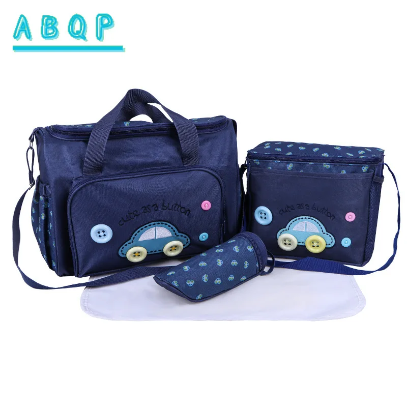 

New Baby Bag 4-piece Set Multifunctional Diaper Handbag Cartoon Embroidery Large Capacity Out-and-out Baby Supplies Storage Bag