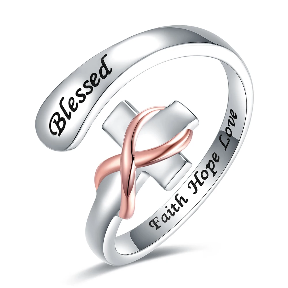 925 Sterling Silver Adjustable Christian Blessed Jesus Cross Infinity Ring Jewelry Faith Hope Love Gifts for Women Teen Girls